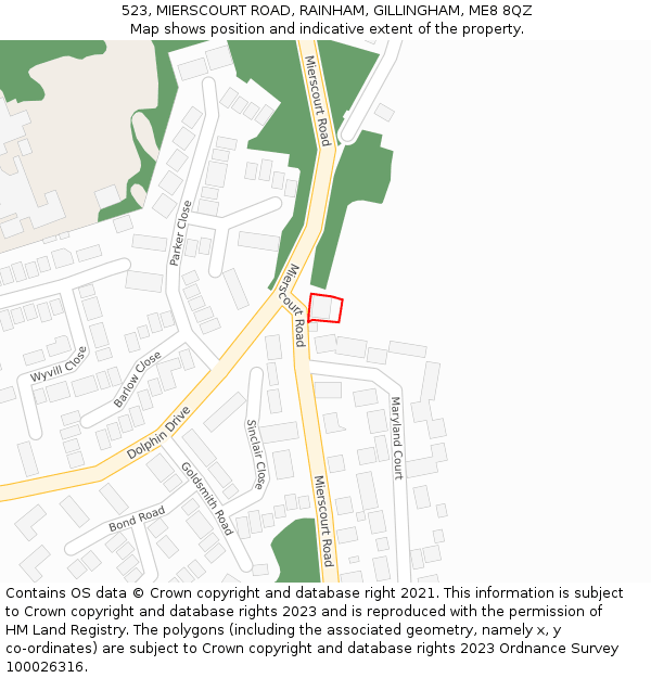 523, MIERSCOURT ROAD, RAINHAM, GILLINGHAM, ME8 8QZ: Location map and indicative extent of plot