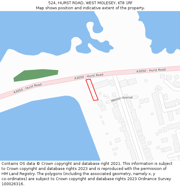 524, HURST ROAD, WEST MOLESEY, KT8 1RF: Location map and indicative extent of plot