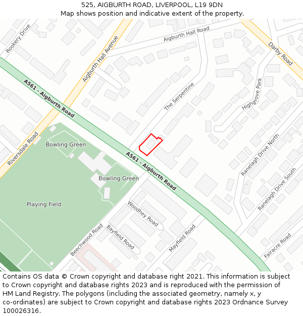 525, AIGBURTH ROAD, LIVERPOOL, L19 9DN: Location map and indicative extent of plot