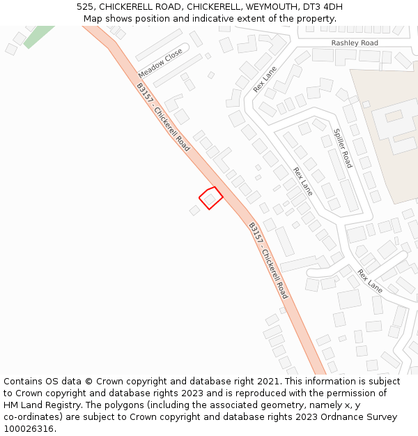 525, CHICKERELL ROAD, CHICKERELL, WEYMOUTH, DT3 4DH: Location map and indicative extent of plot