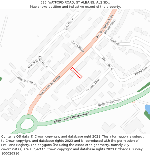 525, WATFORD ROAD, ST ALBANS, AL2 3DU: Location map and indicative extent of plot