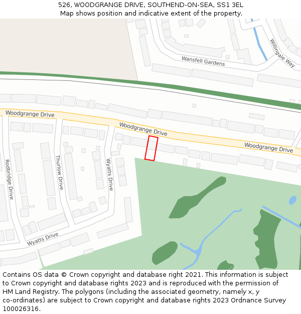 526, WOODGRANGE DRIVE, SOUTHEND-ON-SEA, SS1 3EL: Location map and indicative extent of plot