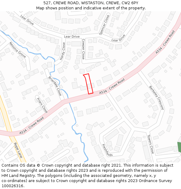 527, CREWE ROAD, WISTASTON, CREWE, CW2 6PY: Location map and indicative extent of plot