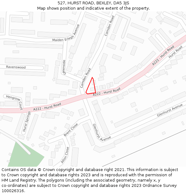 527, HURST ROAD, BEXLEY, DA5 3JS: Location map and indicative extent of plot