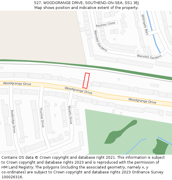 527, WOODGRANGE DRIVE, SOUTHEND-ON-SEA, SS1 3EJ: Location map and indicative extent of plot