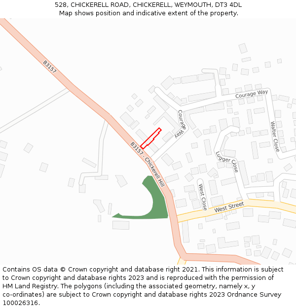 528, CHICKERELL ROAD, CHICKERELL, WEYMOUTH, DT3 4DL: Location map and indicative extent of plot