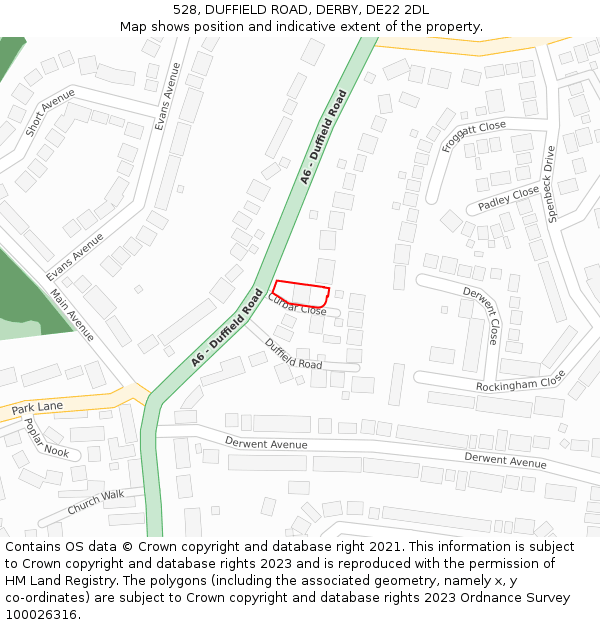 528, DUFFIELD ROAD, DERBY, DE22 2DL: Location map and indicative extent of plot