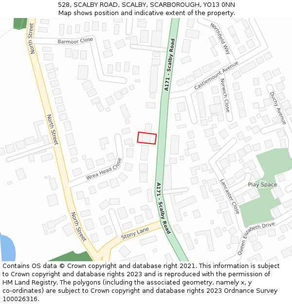 528, SCALBY ROAD, SCALBY, SCARBOROUGH, YO13 0NN: Location map and indicative extent of plot