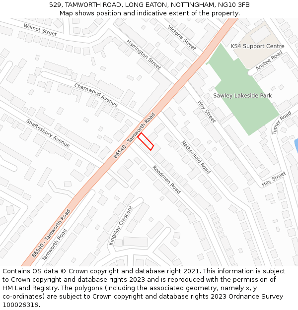 529, TAMWORTH ROAD, LONG EATON, NOTTINGHAM, NG10 3FB: Location map and indicative extent of plot