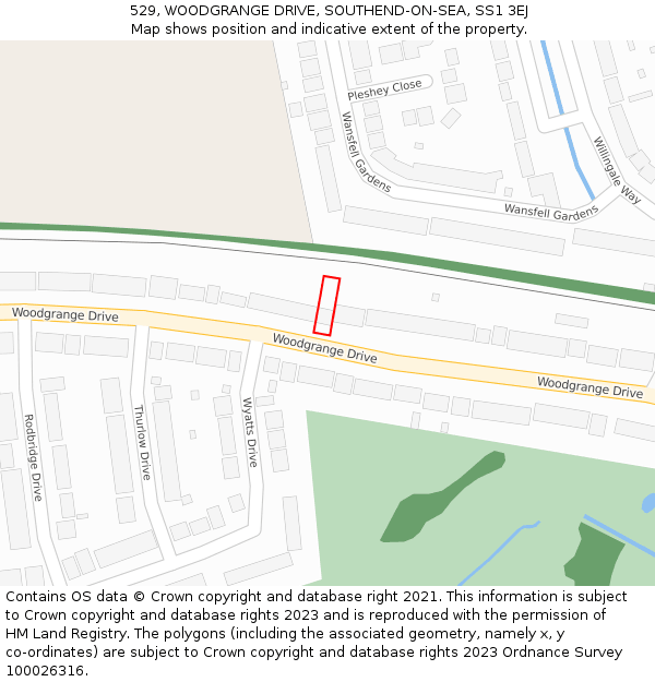 529, WOODGRANGE DRIVE, SOUTHEND-ON-SEA, SS1 3EJ: Location map and indicative extent of plot