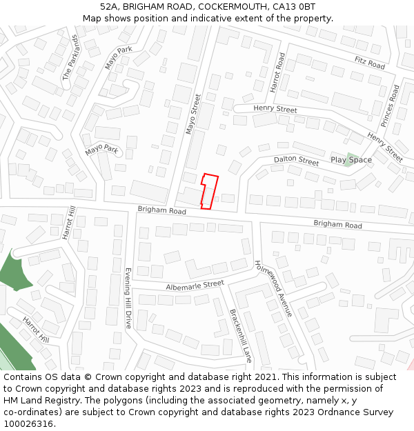 52A, BRIGHAM ROAD, COCKERMOUTH, CA13 0BT: Location map and indicative extent of plot