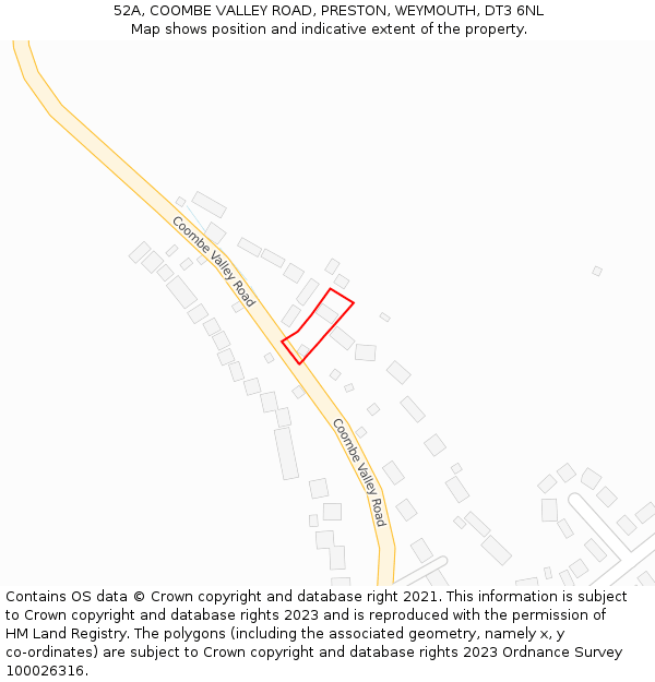 52A, COOMBE VALLEY ROAD, PRESTON, WEYMOUTH, DT3 6NL: Location map and indicative extent of plot