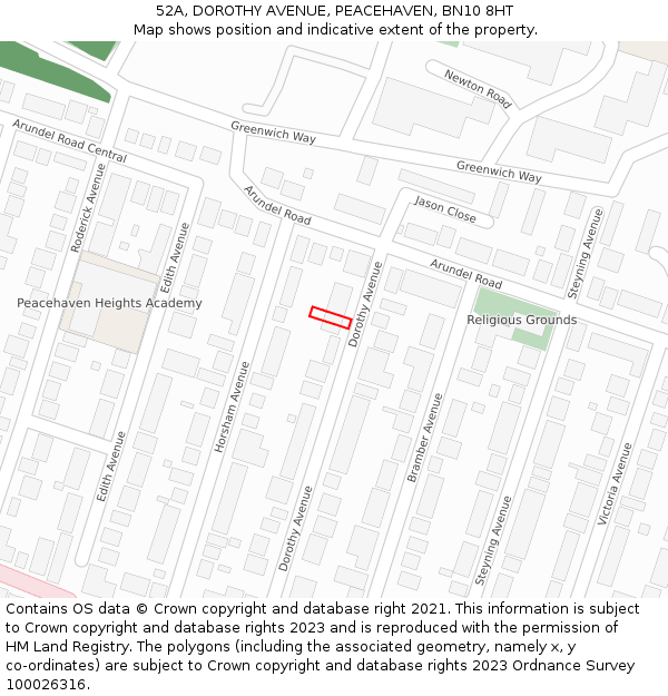 52A, DOROTHY AVENUE, PEACEHAVEN, BN10 8HT: Location map and indicative extent of plot