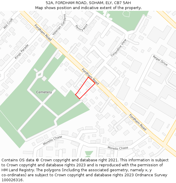 52A, FORDHAM ROAD, SOHAM, ELY, CB7 5AH: Location map and indicative extent of plot