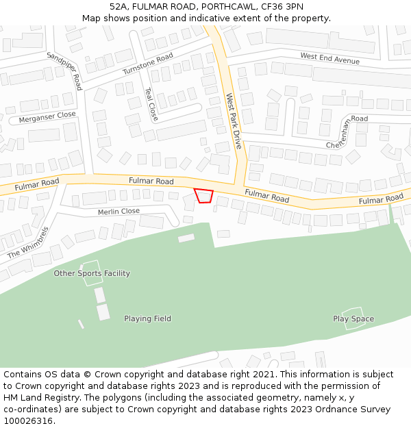 52A, FULMAR ROAD, PORTHCAWL, CF36 3PN: Location map and indicative extent of plot