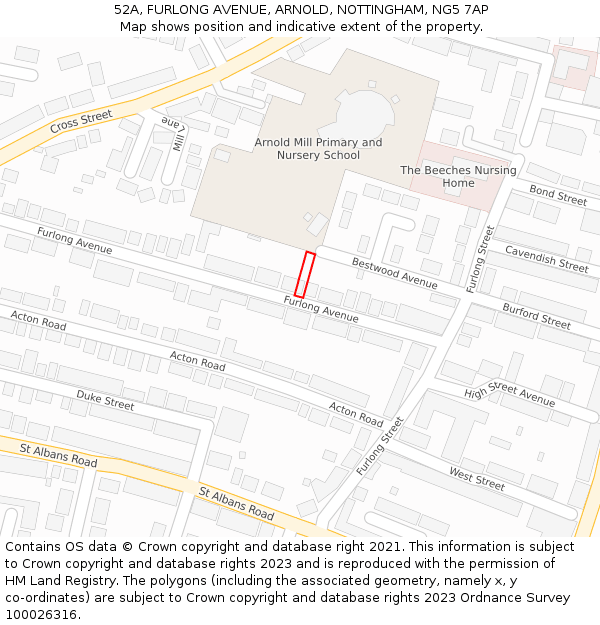 52A, FURLONG AVENUE, ARNOLD, NOTTINGHAM, NG5 7AP: Location map and indicative extent of plot