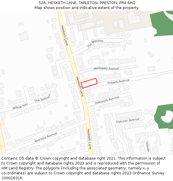 52A, HESKETH LANE, TARLETON, PRESTON, PR4 6AQ: Location map and indicative extent of plot