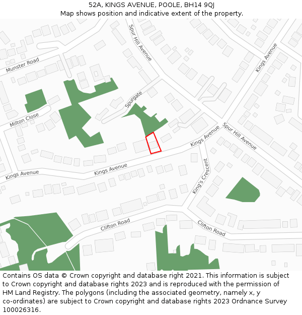 52A, KINGS AVENUE, POOLE, BH14 9QJ: Location map and indicative extent of plot