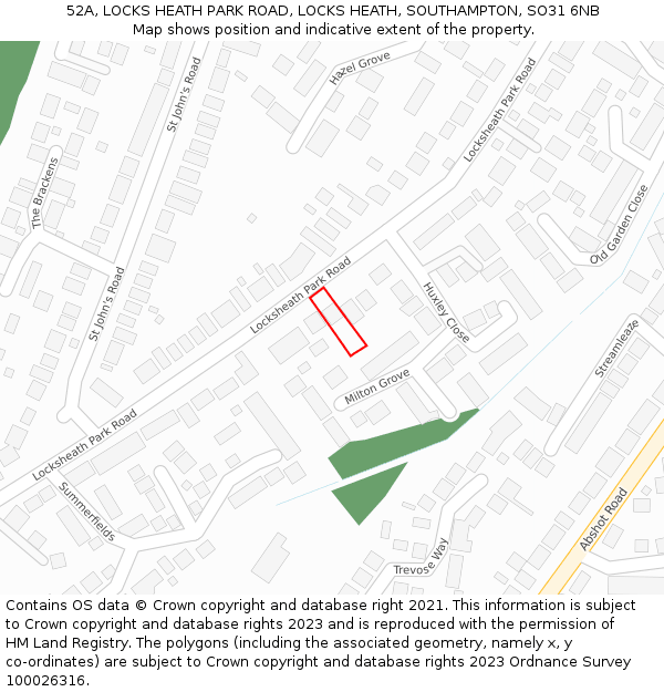 52A, LOCKS HEATH PARK ROAD, LOCKS HEATH, SOUTHAMPTON, SO31 6NB: Location map and indicative extent of plot