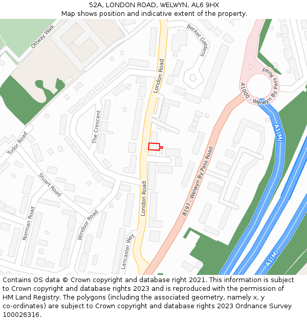 52A, LONDON ROAD, WELWYN, AL6 9HX: Location map and indicative extent of plot