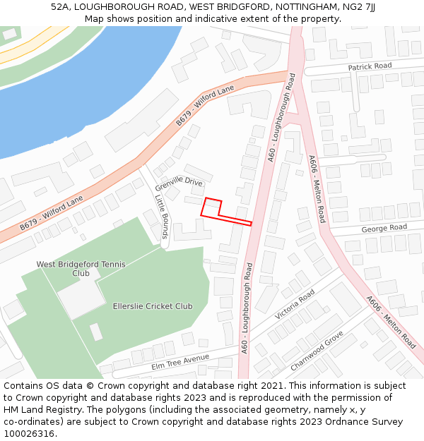 52A, LOUGHBOROUGH ROAD, WEST BRIDGFORD, NOTTINGHAM, NG2 7JJ: Location map and indicative extent of plot