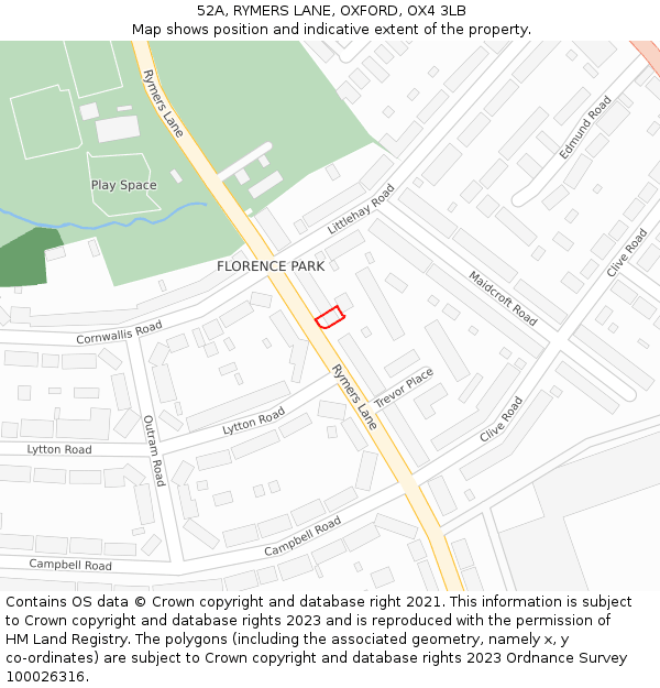 52A, RYMERS LANE, OXFORD, OX4 3LB: Location map and indicative extent of plot