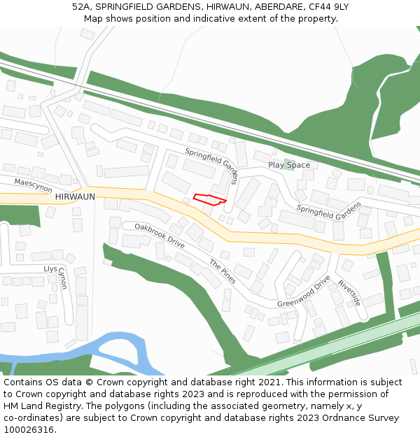 52A, SPRINGFIELD GARDENS, HIRWAUN, ABERDARE, CF44 9LY: Location map and indicative extent of plot