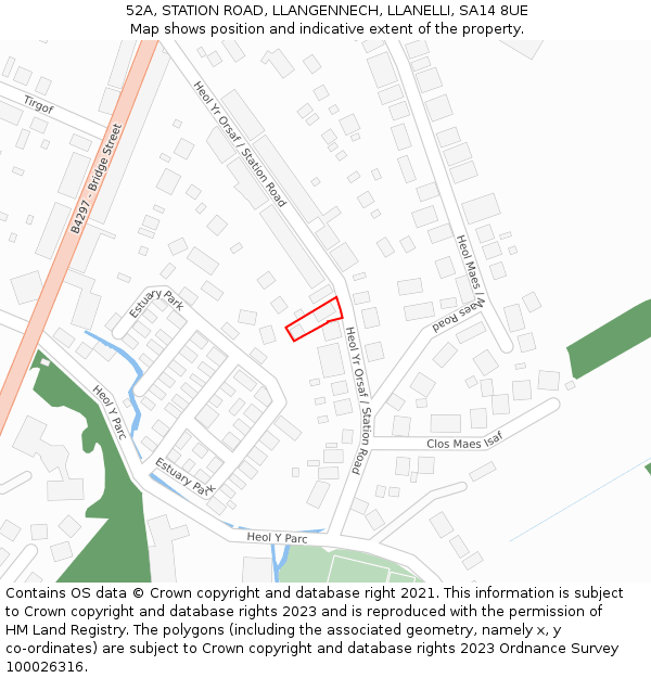 52A, STATION ROAD, LLANGENNECH, LLANELLI, SA14 8UE: Location map and indicative extent of plot