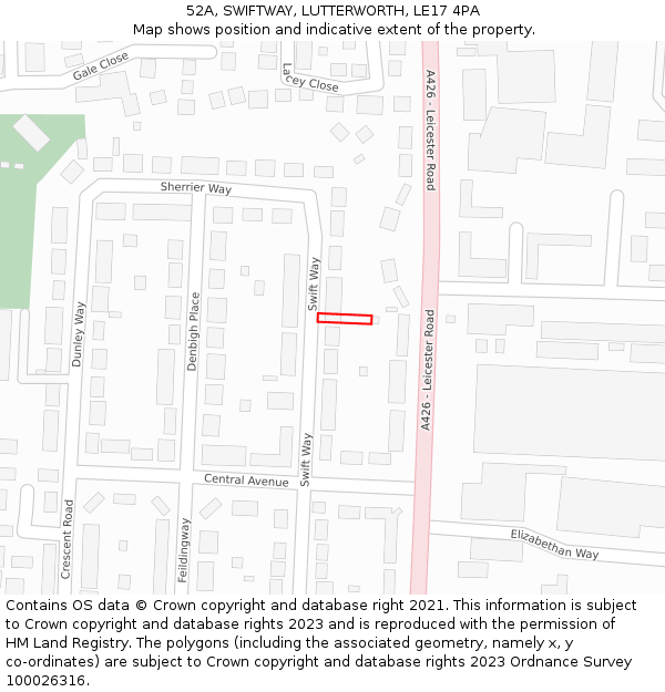 52A, SWIFTWAY, LUTTERWORTH, LE17 4PA: Location map and indicative extent of plot