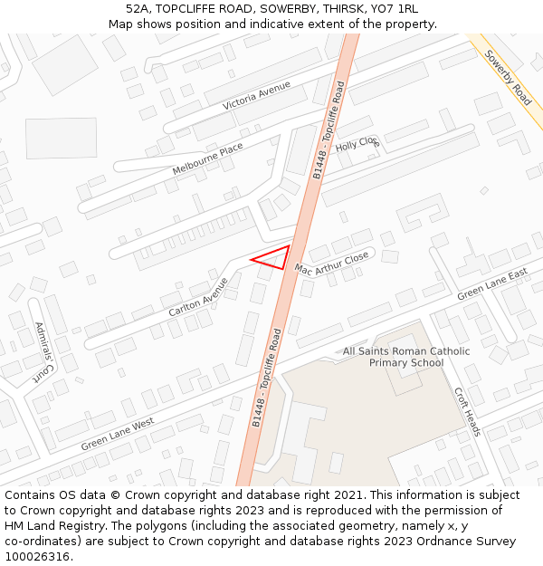 52A, TOPCLIFFE ROAD, SOWERBY, THIRSK, YO7 1RL: Location map and indicative extent of plot