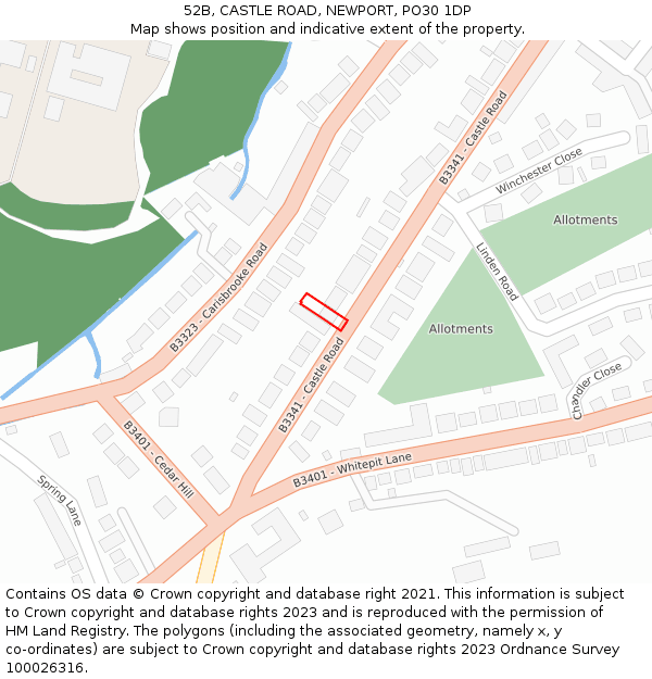 52B, CASTLE ROAD, NEWPORT, PO30 1DP: Location map and indicative extent of plot