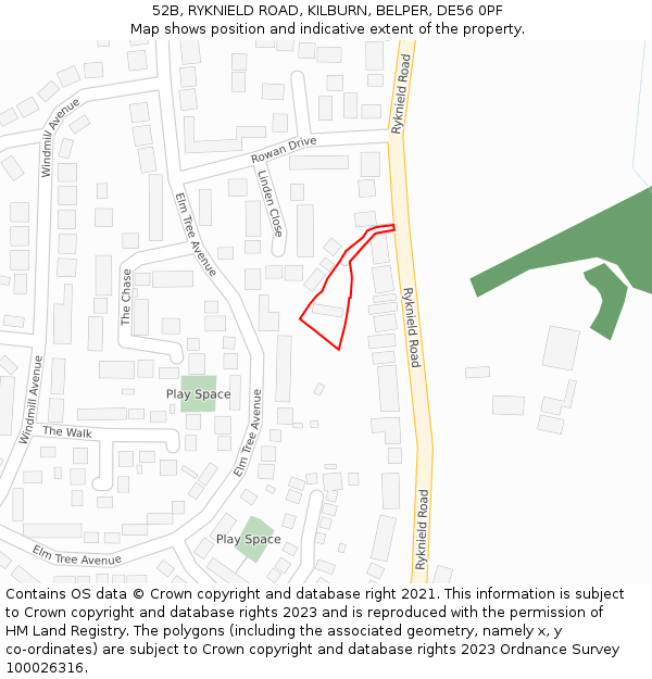 52B, RYKNIELD ROAD, KILBURN, BELPER, DE56 0PF: Location map and indicative extent of plot