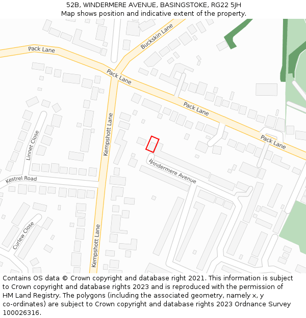 52B, WINDERMERE AVENUE, BASINGSTOKE, RG22 5JH: Location map and indicative extent of plot