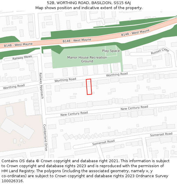 52B, WORTHING ROAD, BASILDON, SS15 6AJ: Location map and indicative extent of plot