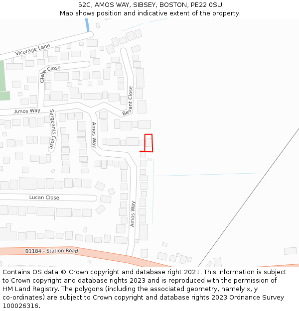 52C, AMOS WAY, SIBSEY, BOSTON, PE22 0SU: Location map and indicative extent of plot