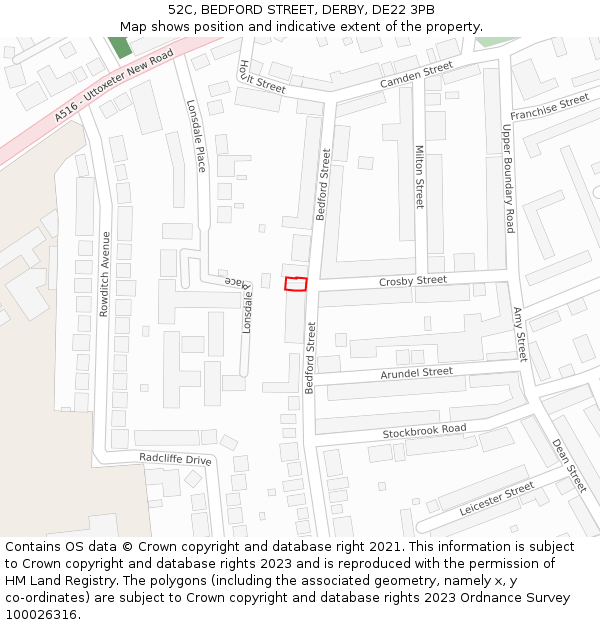 52C, BEDFORD STREET, DERBY, DE22 3PB: Location map and indicative extent of plot