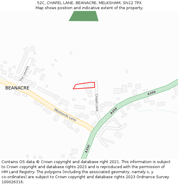 52C, CHAPEL LANE, BEANACRE, MELKSHAM, SN12 7PX: Location map and indicative extent of plot