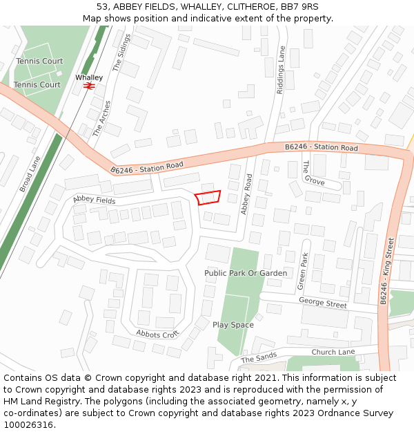 53, ABBEY FIELDS, WHALLEY, CLITHEROE, BB7 9RS: Location map and indicative extent of plot