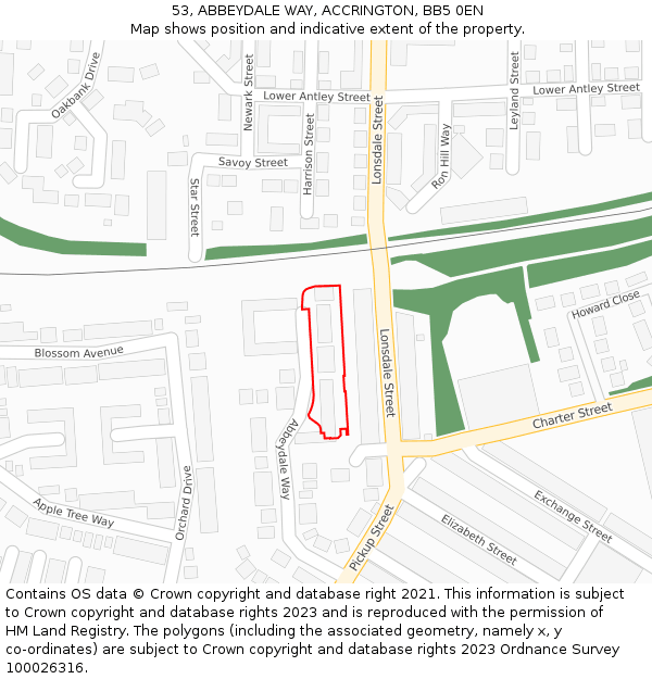 53, ABBEYDALE WAY, ACCRINGTON, BB5 0EN: Location map and indicative extent of plot