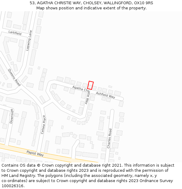 53, AGATHA CHRISTIE WAY, CHOLSEY, WALLINGFORD, OX10 9RS: Location map and indicative extent of plot