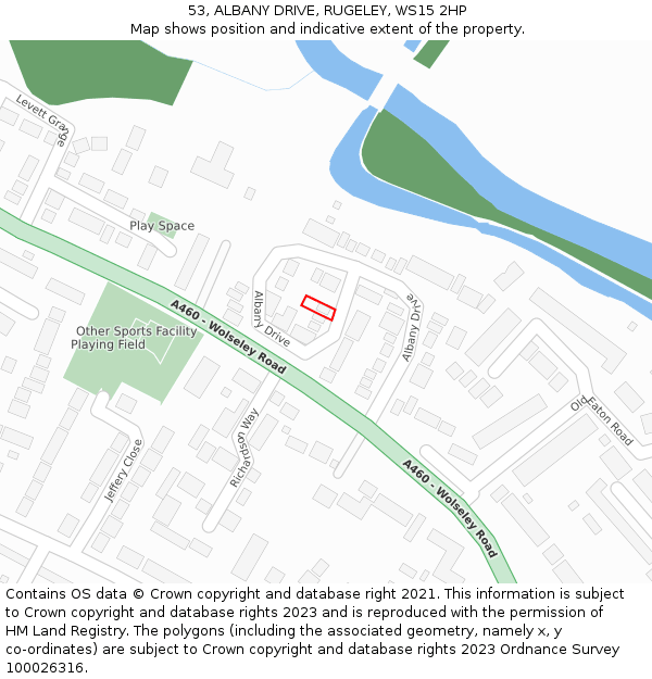 53, ALBANY DRIVE, RUGELEY, WS15 2HP: Location map and indicative extent of plot