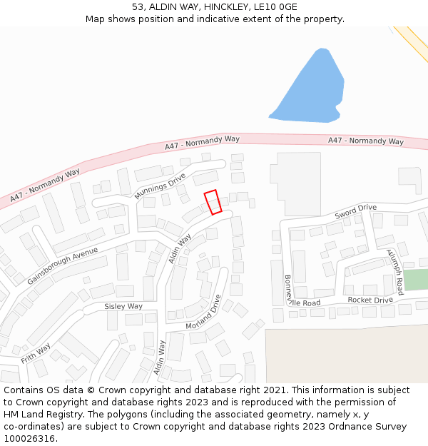 53, ALDIN WAY, HINCKLEY, LE10 0GE: Location map and indicative extent of plot