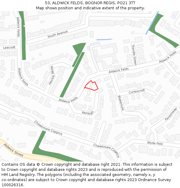 53, ALDWICK FELDS, BOGNOR REGIS, PO21 3TT: Location map and indicative extent of plot