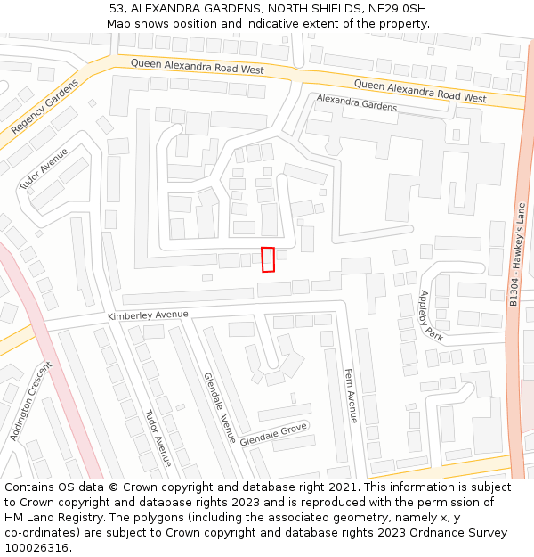 53, ALEXANDRA GARDENS, NORTH SHIELDS, NE29 0SH: Location map and indicative extent of plot