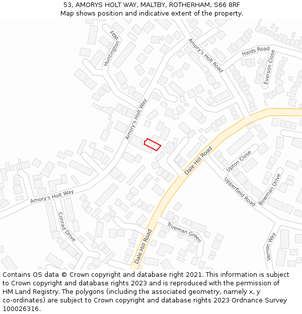 53, AMORYS HOLT WAY, MALTBY, ROTHERHAM, S66 8RF: Location map and indicative extent of plot