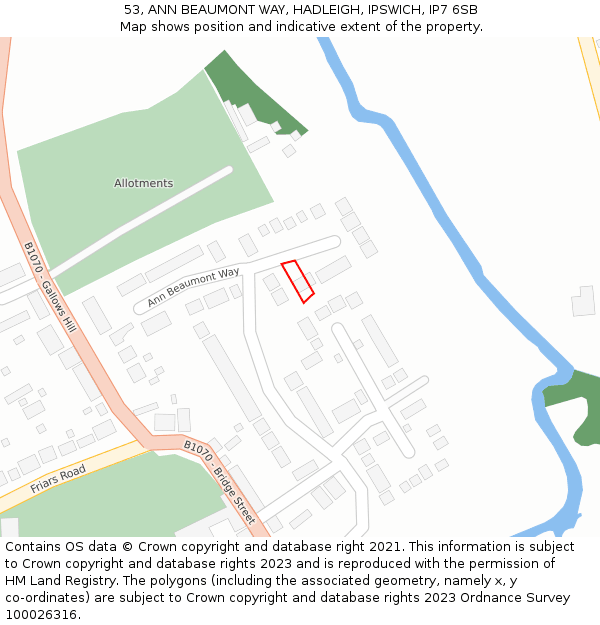 53, ANN BEAUMONT WAY, HADLEIGH, IPSWICH, IP7 6SB: Location map and indicative extent of plot