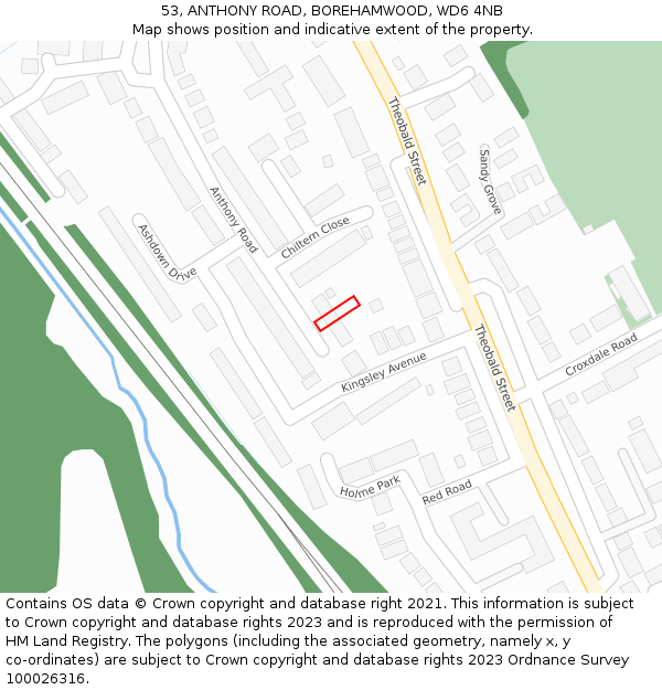 53, ANTHONY ROAD, BOREHAMWOOD, WD6 4NB: Location map and indicative extent of plot