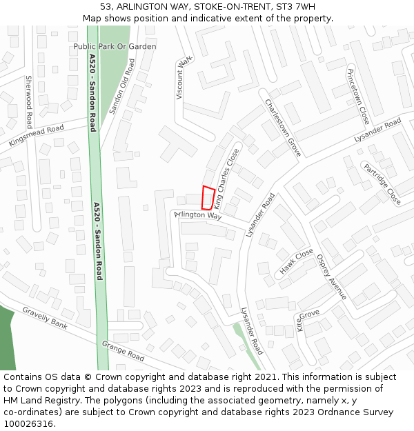 53, ARLINGTON WAY, STOKE-ON-TRENT, ST3 7WH: Location map and indicative extent of plot