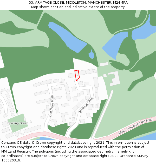 53, ARMITAGE CLOSE, MIDDLETON, MANCHESTER, M24 4PA: Location map and indicative extent of plot