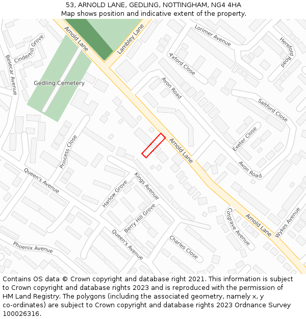 53, ARNOLD LANE, GEDLING, NOTTINGHAM, NG4 4HA: Location map and indicative extent of plot